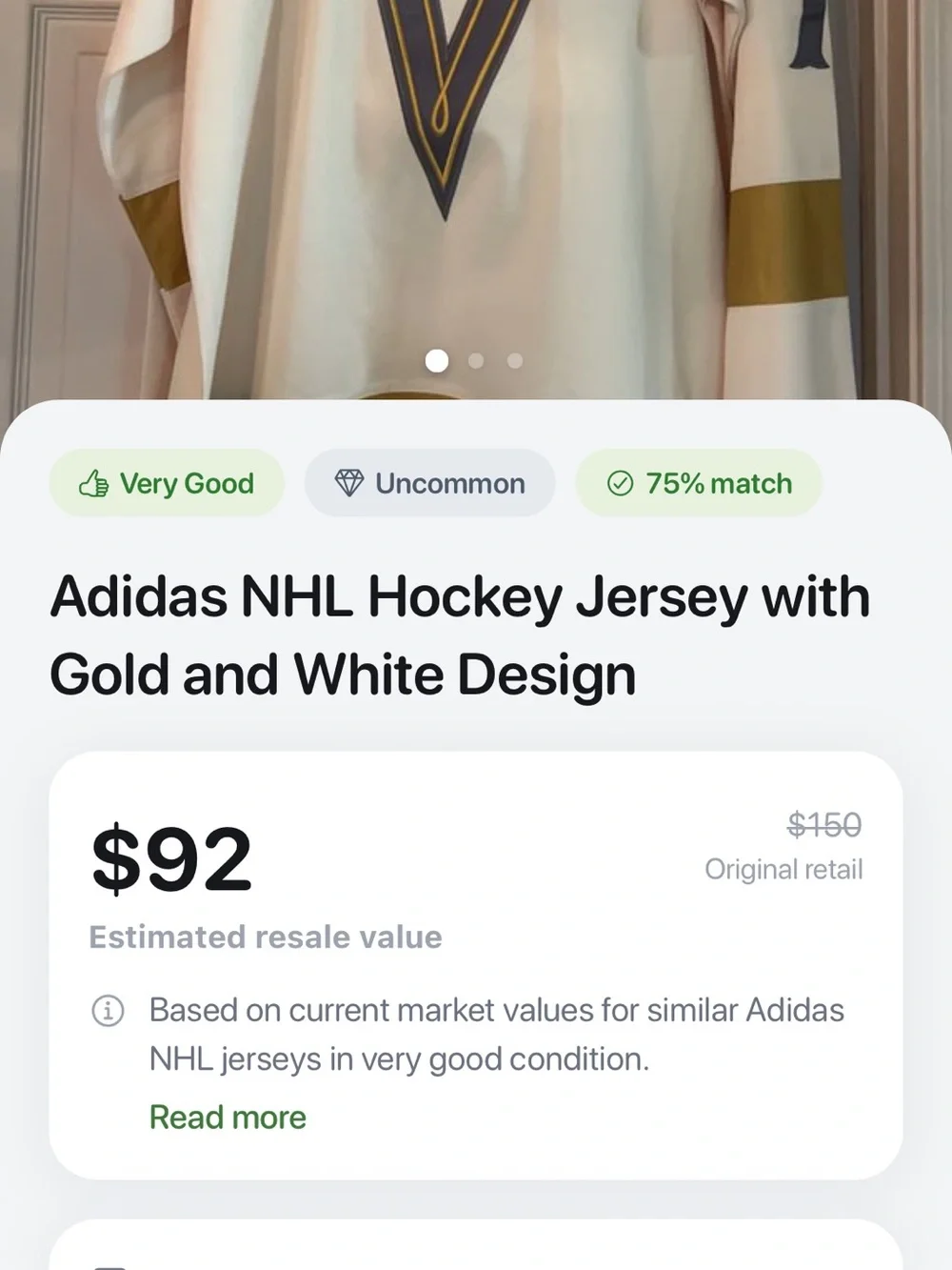NEW Rare & Unique adidas NHL Gold & Creme Hockey Jersey Vegas #71 Karlsson Large